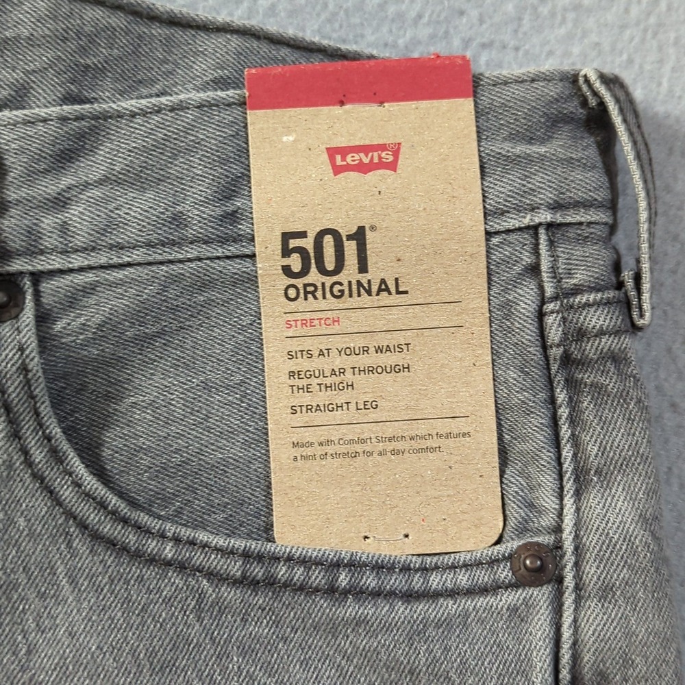 Levis 501 Original Stretch Mens Grey Straight Leg Button Fly Jeans 32x34 NWT - Picture 4 of 11